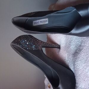Steve Madden Black Satin Heels with Sparkling Accents